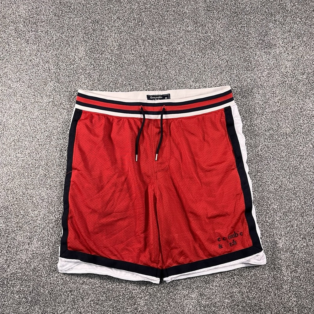 Abercrombie & Fitch Mens Medium Red Mesh Basketball Shorts Y2K Athletic Gym